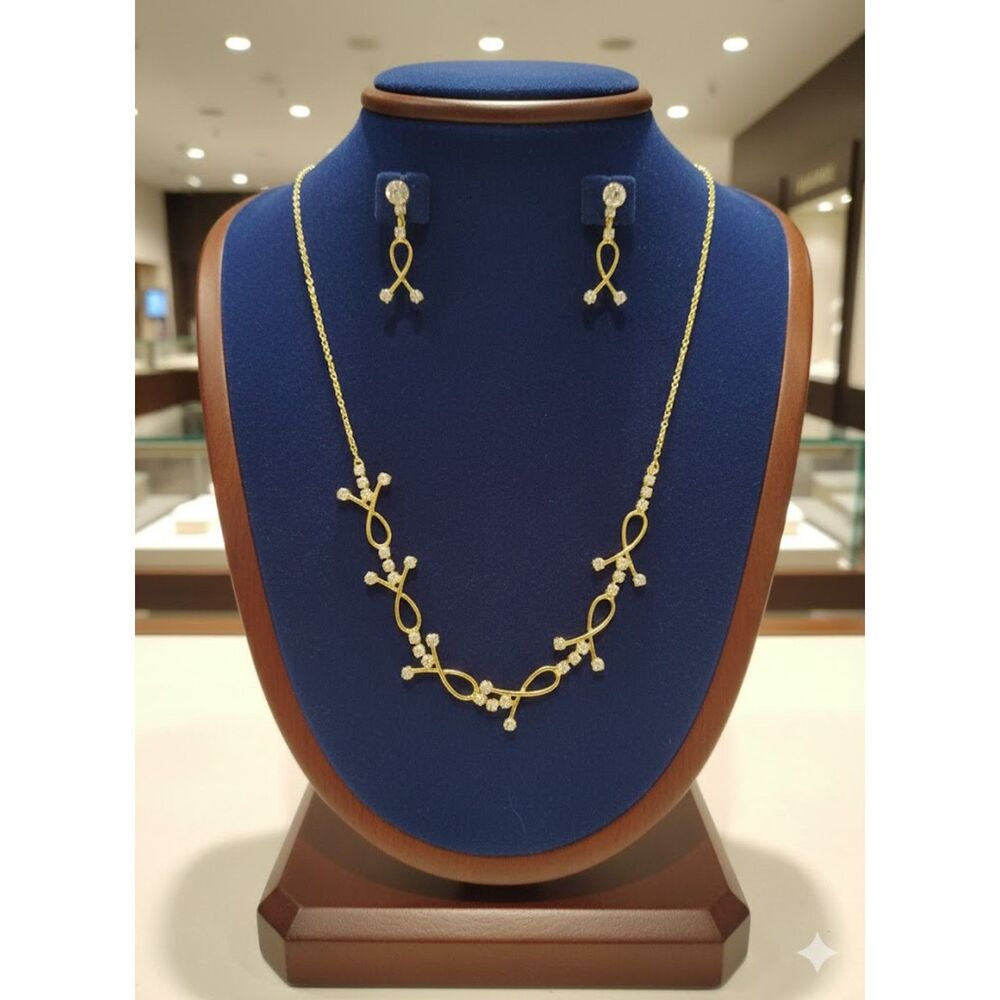 Gold Tone Crystal Bowknot Loop Necklace Earrings Jewelry Set